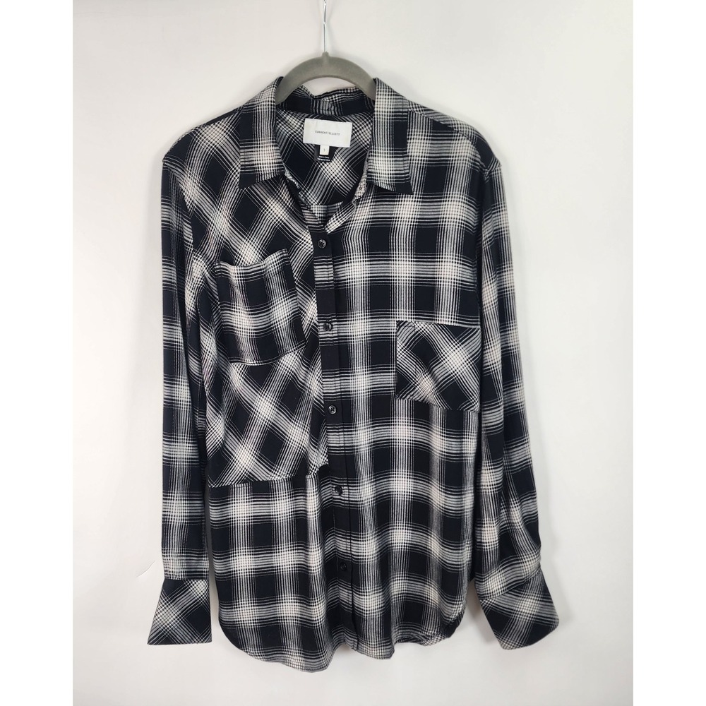 Current/Elliott The Patchwork Project Top Women's 1 Phantom Plaid Black Relaxed